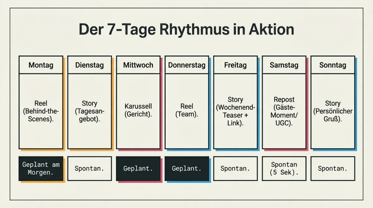 Instagram Redaktionsplan Restaurant: 7-Tage-Rhythmus mit Reels, Stories und Karussells