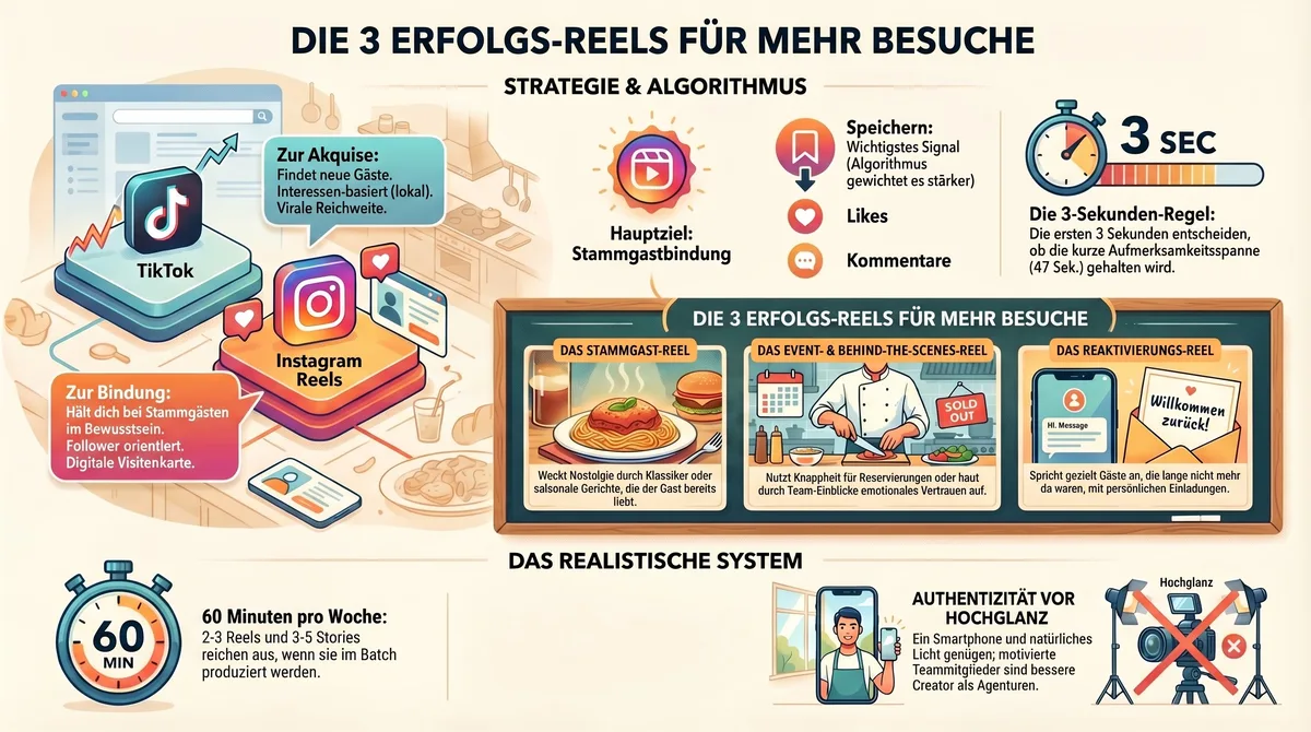 Infografik: 3 Erfolgs-Reel-Typen für mehr Restaurantbesuche – Strategie und Algorithmus