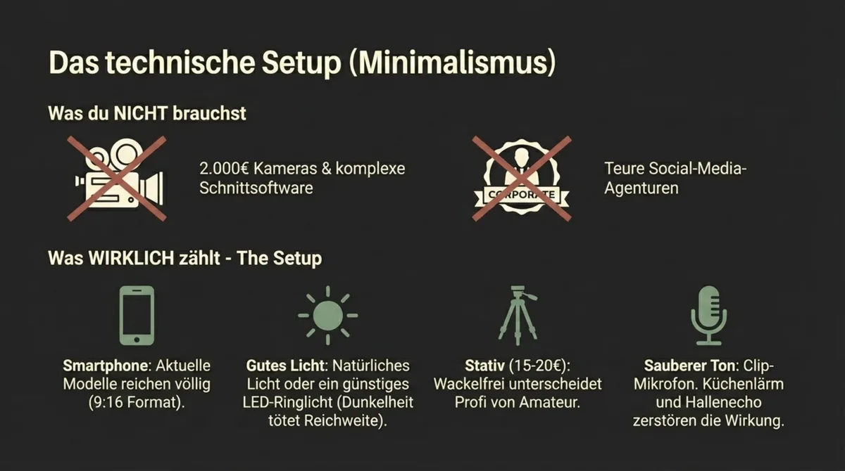 Technisches Setup für Instagram Reels im Restaurant: Smartphone, Licht, Stativ, Mikrofon