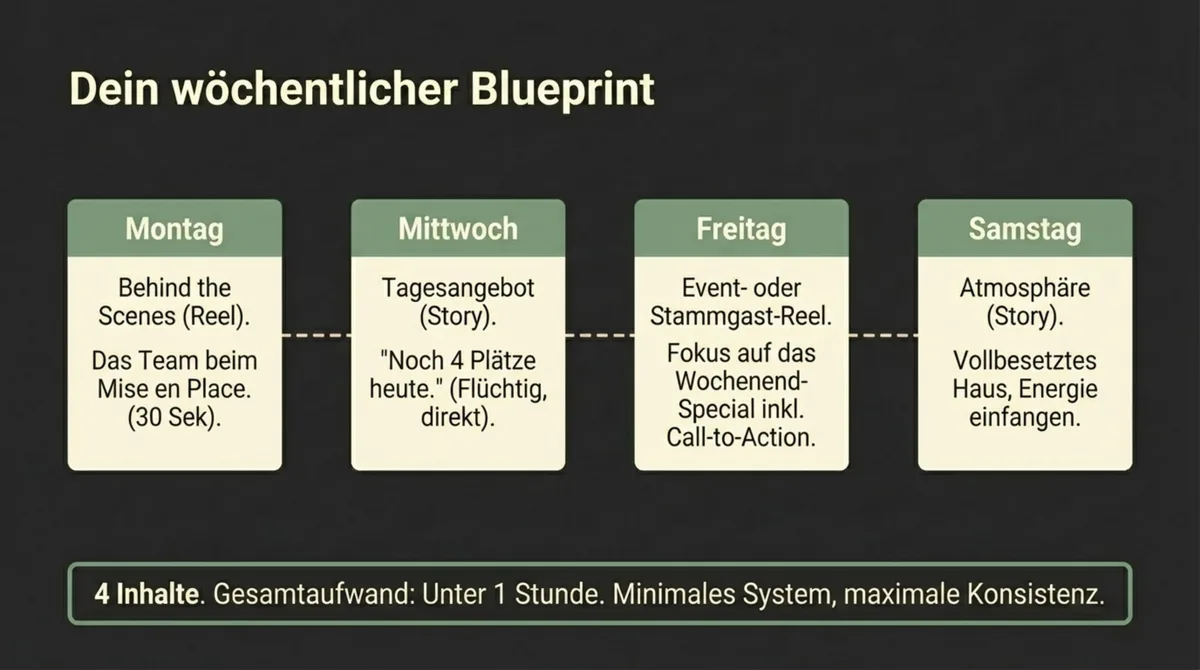 Wöchentlicher Instagram-Reels-Blueprint für Restaurants: Montag bis Samstag