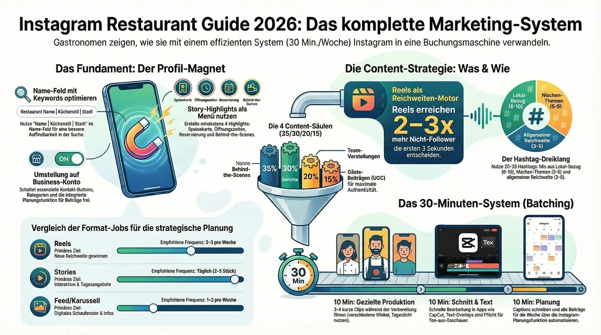Instagram Restaurant Marketing System 2026: Profil-Magnet und Content-Strategie komplett