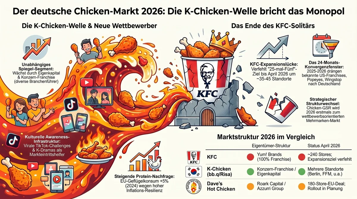 K-Chicken-Welle Deutschland 2026: Ende des KFC-Solitärs, Marktstruktur Chicken-QSR und neue Wettbewerber