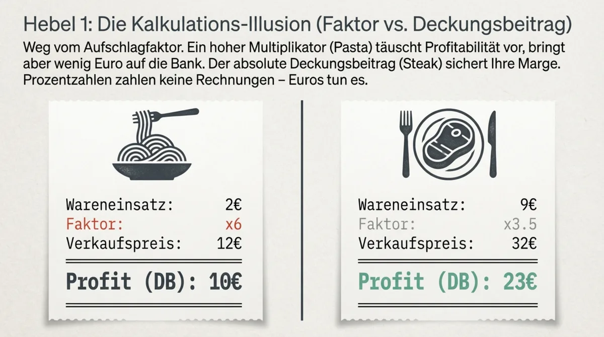 Kalkulations-Illusion in der Gastronomie – Aufschlagfaktor versus Deckungsbeitrag am Beispiel Pasta und Steak