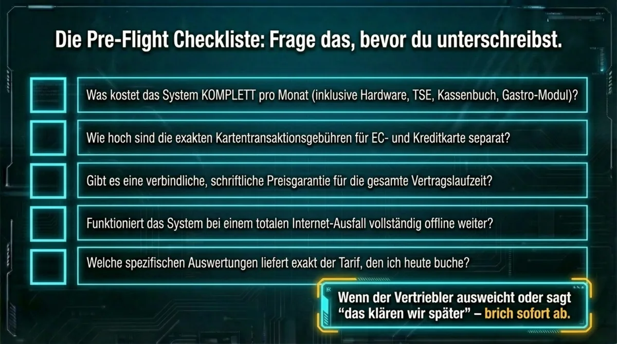 Pre-Flight Checkliste Kassensystem: 10 Fragen die du vor dem Vertragsabschluss stellen musst