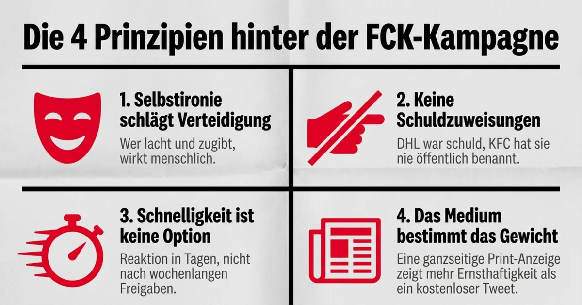 Die 4 Prinzipien der FCK-Kampagne: Selbstironie, keine Schuldzuweisung, Schnelligkeit und das richtige Medium