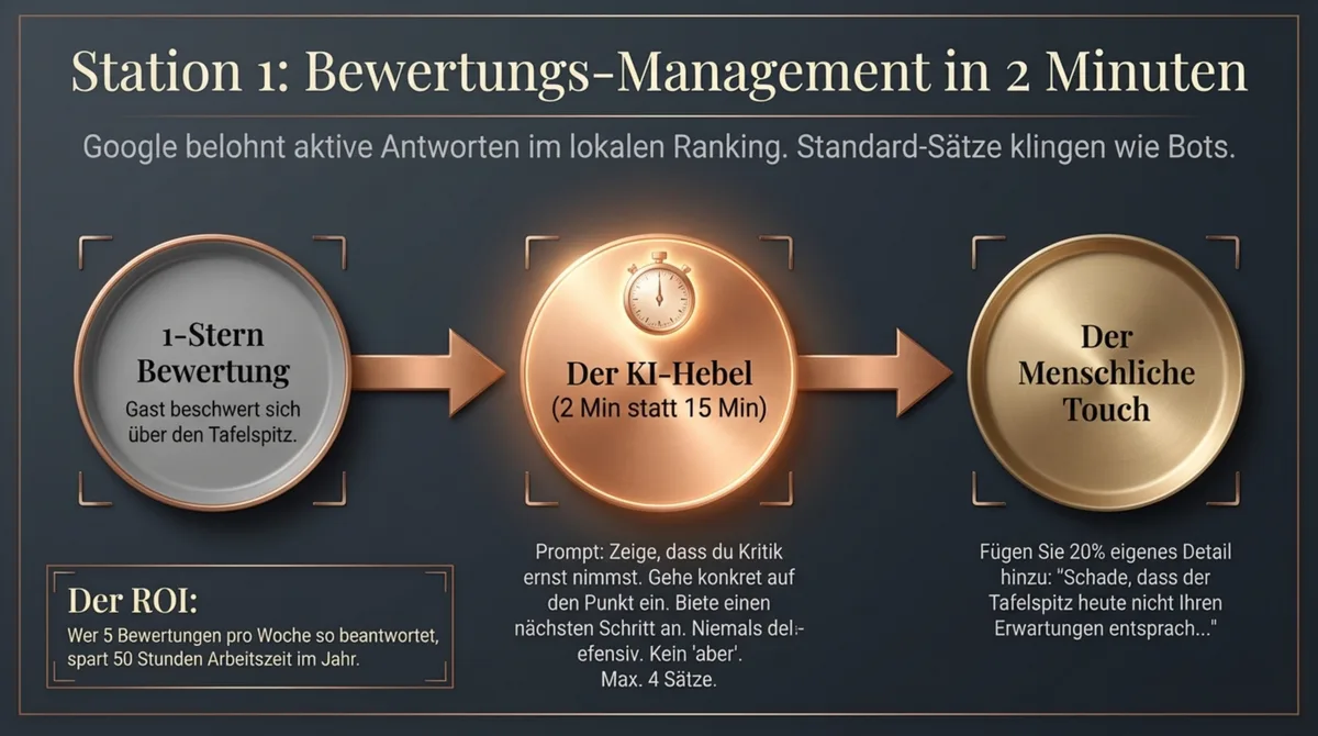 KI-Bewertungsmanagement für Restaurants: Von 15 Minuten auf 2 Minuten pro Antwort mit dem richtigen Prompt