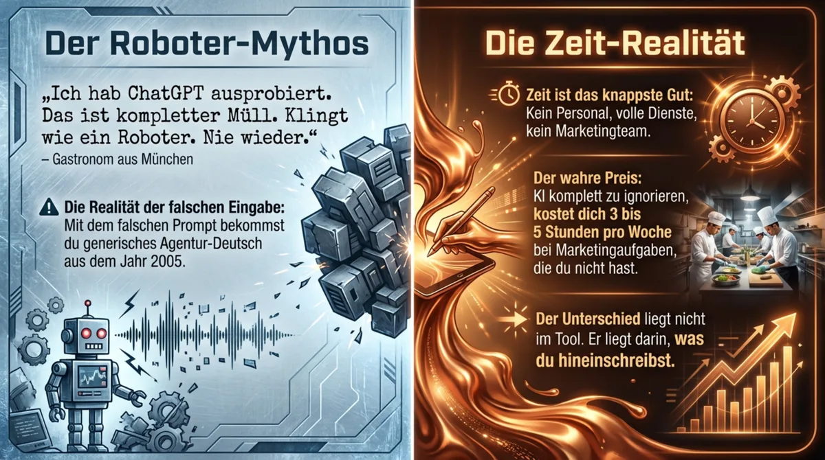 KI Marketing Restaurant: Der Roboter-Mythos vs. die Zeit-Realität – warum der richtige Prompt den Unterschied macht