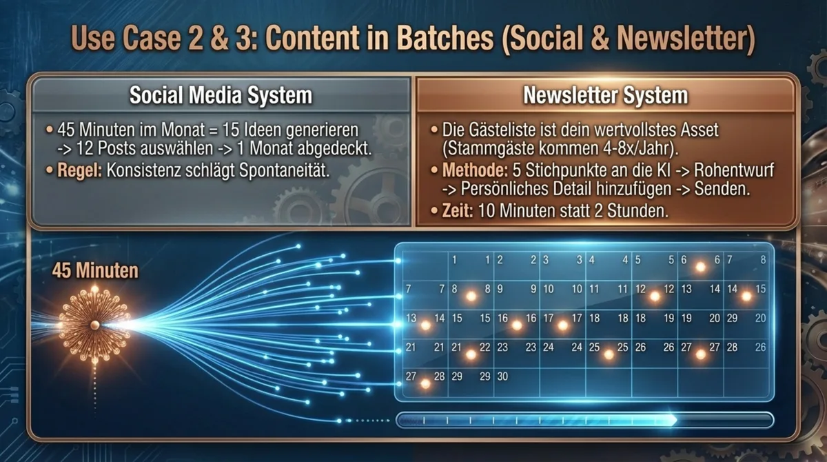 KI Content-Batches: Social Media und Newsletter-System für Restaurants – 45 Minuten für einen ganzen Monat