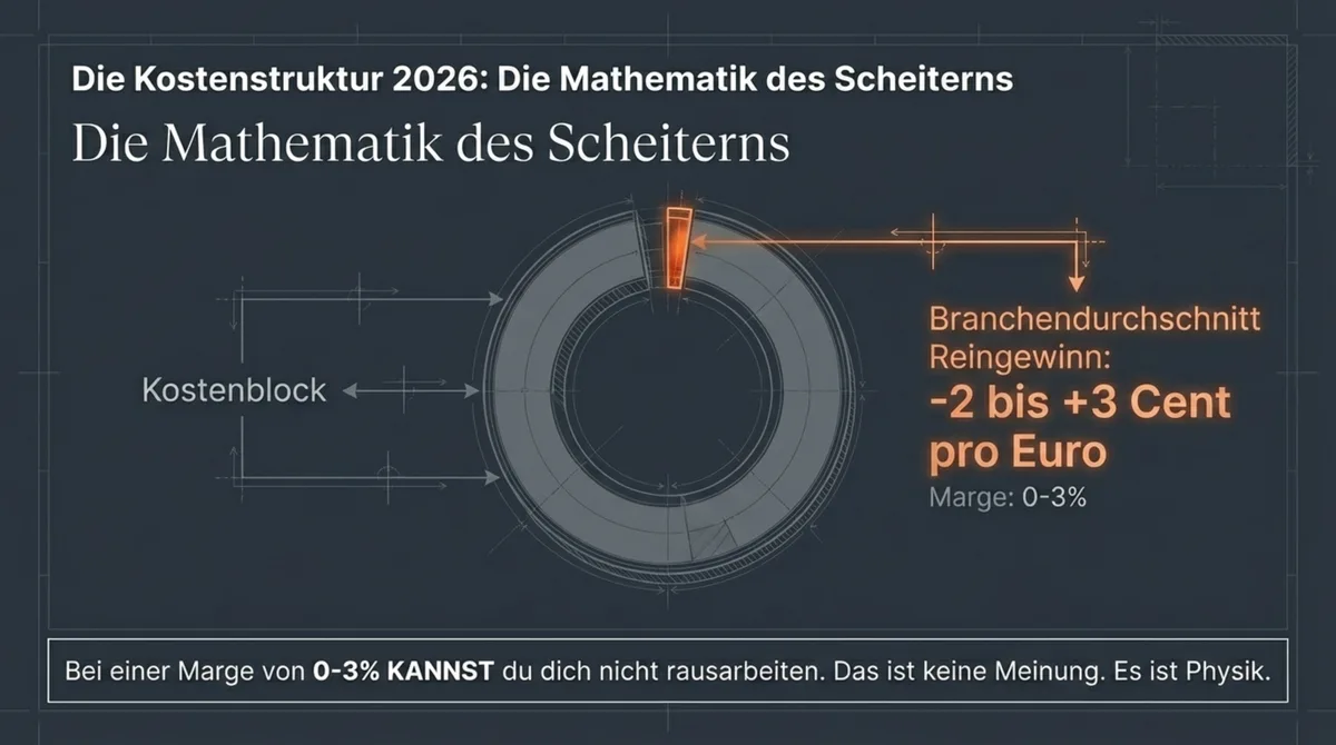 Kostenstruktur Gastronomie 2026: Branchendurchschnitt Reingewinn -2 bis +3 Cent pro Euro bei 0-3% Marge