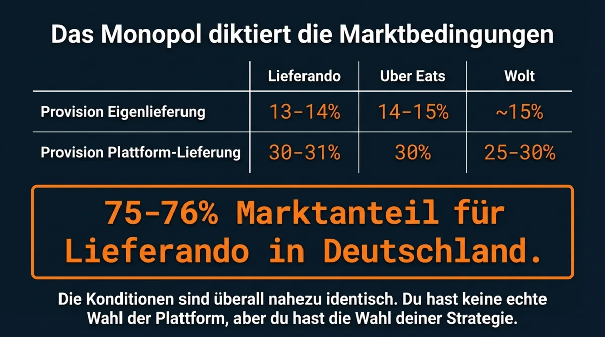 Provisionsvergleich Lieferando Uber Eats Wolt mit 75 Prozent Marktanteil