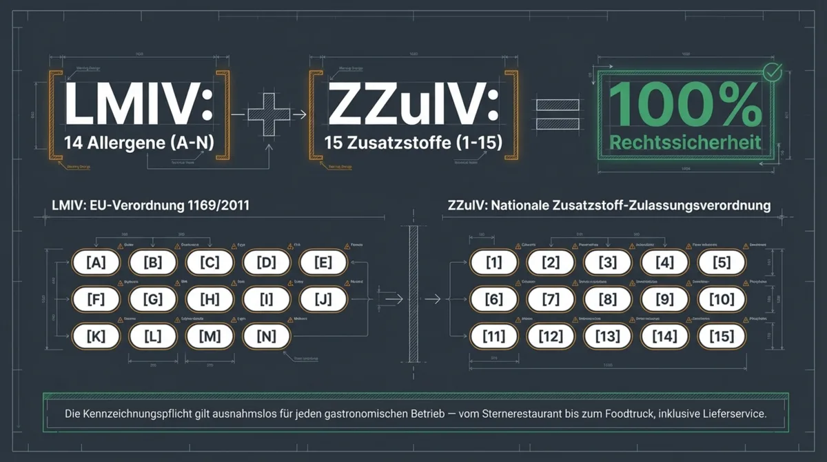 LMIV plus ZZulV: 14 EU-Allergene A-N und 15 Zusatzstoffe 1-15 ergeben 100 Prozent Rechtssicherheit