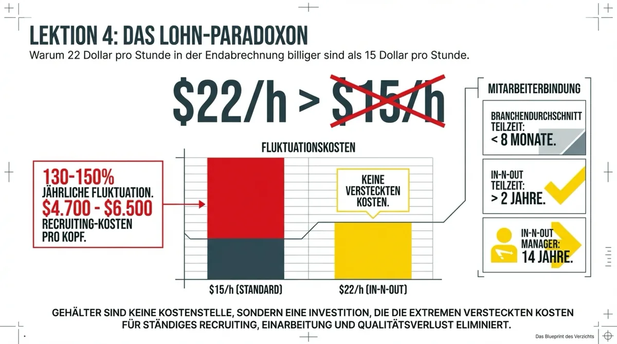Das Lohn-Paradoxon: 22 Dollar pro Stunde sind in der Endabrechnung billiger als 15 Dollar — Fluktuationskosten 4.700-6.500 Dollar pro Kopf