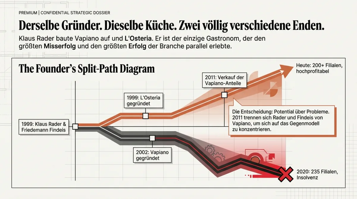 Klaus Rader baute L'Osteria und Vapiano: Der Founder's Split-Path zeigt zwei völlig verschiedene Enden – Triumph und Insolvenz
