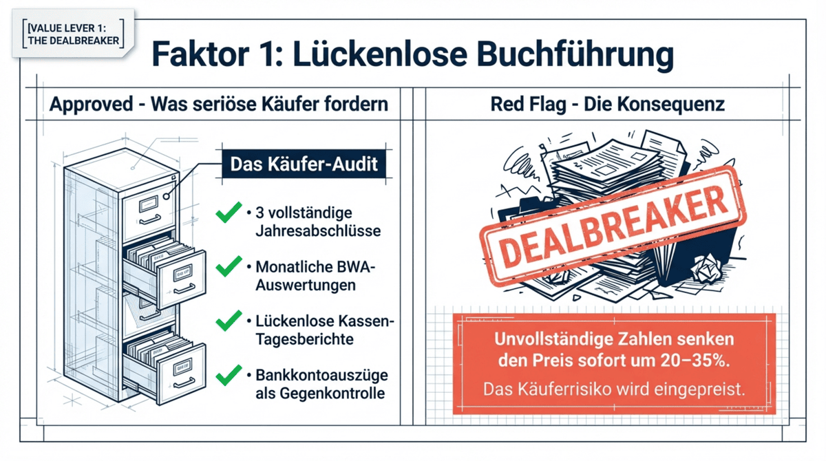 Faktor 1 beim Restaurant verkaufen: Lückenlose Buchführung – Käufer-Audit vs. Dealbreaker