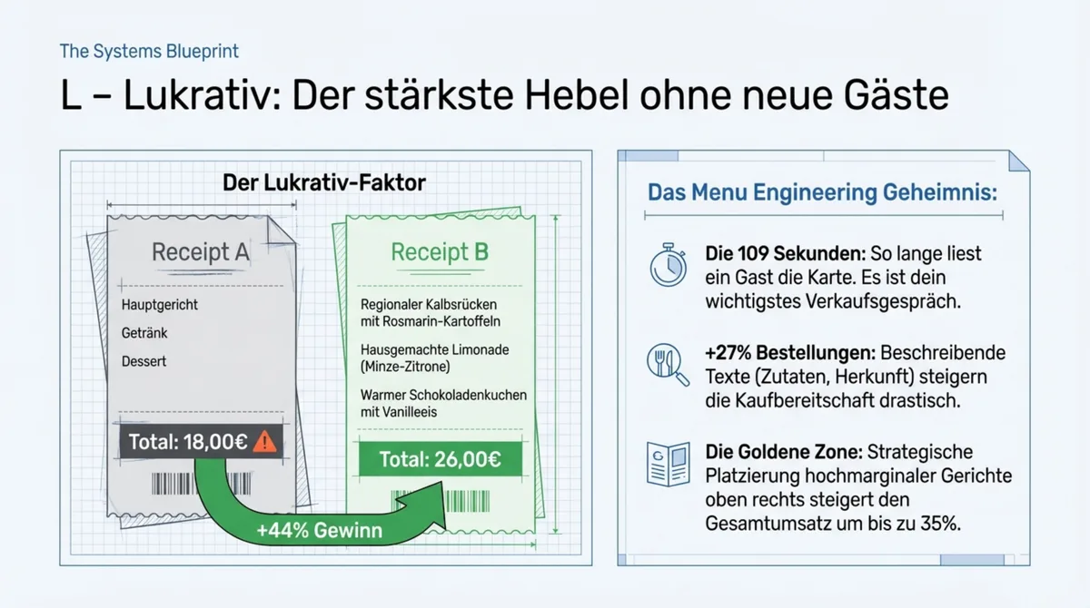 Lukrativ: Durchschnittsbon von 18 auf 26 Euro steigern durch Menu Engineering – plus 44 Prozent Gewinn