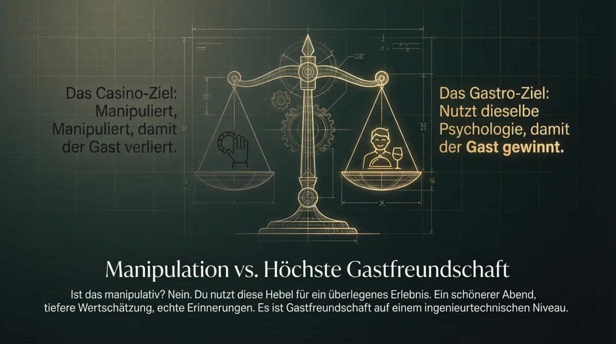 Manipulation vs. Gastfreundschaft: Casino manipuliert damit der Gast verliert, Restaurant nutzt dieselbe Psychologie damit der Gast gewinnt