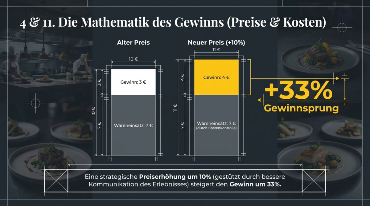 Die Mathematik des Gewinns: 10 Prozent Preiserhöhung steigert den Gewinn um 33 Prozent bei gleichem Wareneinsatz
