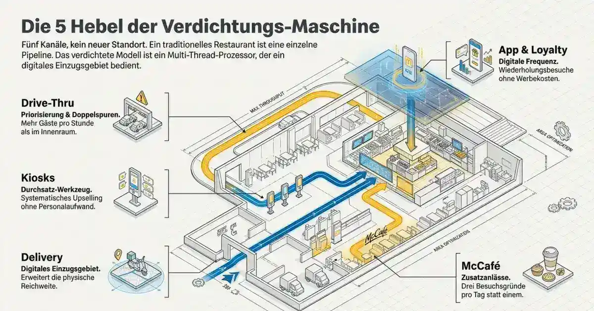 McDonald's Verdichtungs-Maschine: Die 5 Hebel Drive-Thru, Kioske, Delivery, McCafé und App & Loyalty steigern den Durchsatz ohne neuen Standort
