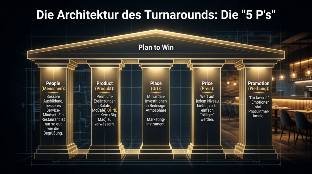 Die Architektur des Plan to Win: 5 Säulen People, Product, Place, Price, Promotion tragen Wachstum und Profitabilität