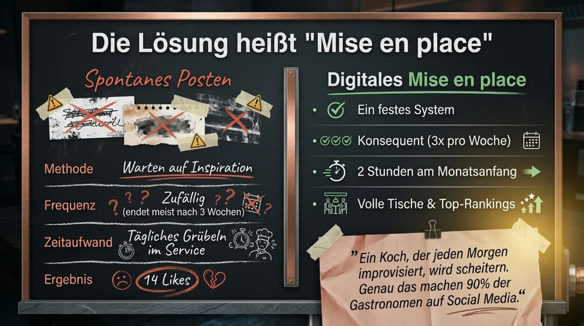 Vergleich spontanes Posten vs. digitales Mise en place für Restaurant Social Media