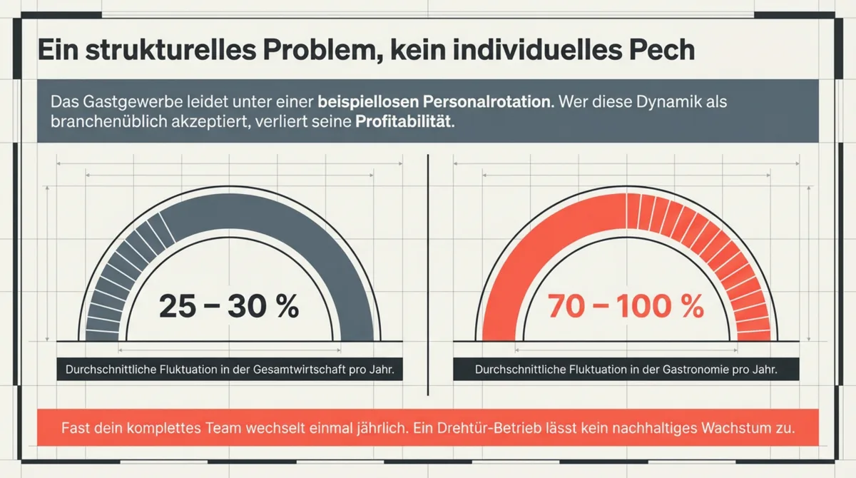 Gastronomie vs. Gesamtwirtschaft: 70-100% Mitarbeiterfluktuation im Vergleich zu 25-30% in anderen Branchen