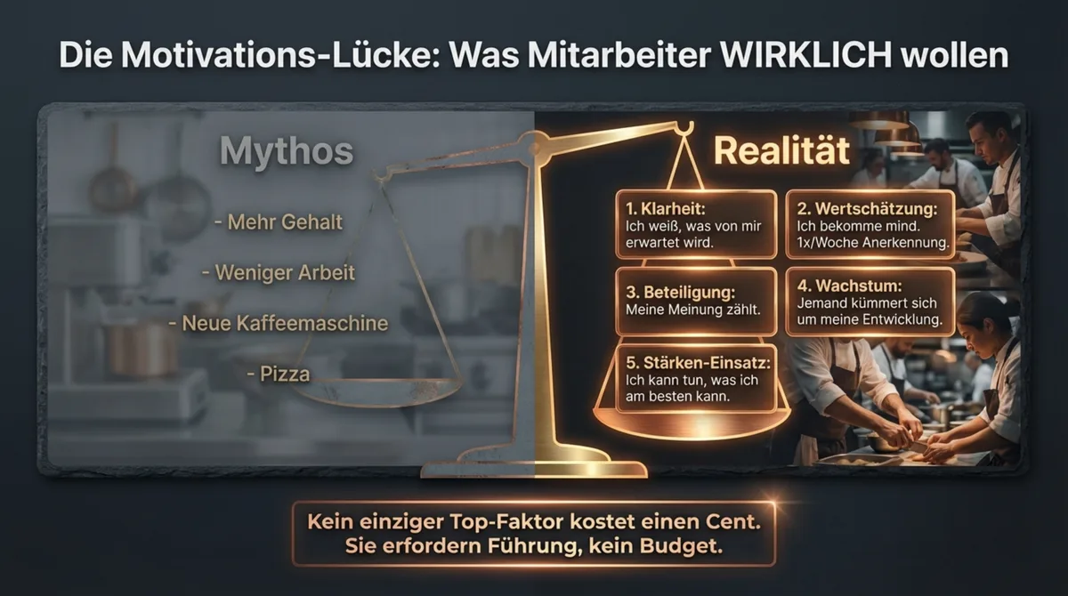 Gallup-Studie Mitarbeitermotivation Gastronomie: Was Mitarbeiter WIRKLICH wollen – Mythos Gehalt vs. Realität Klarheit und Wertschätzung