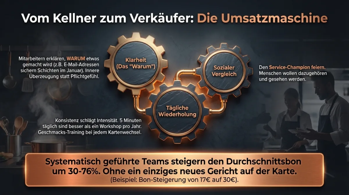 Vom Kellner zum Verkäufer: Mitarbeiter als Umsatzmaschine im Restaurant durch 5-Minuten-Tagesbrief und Teamführung