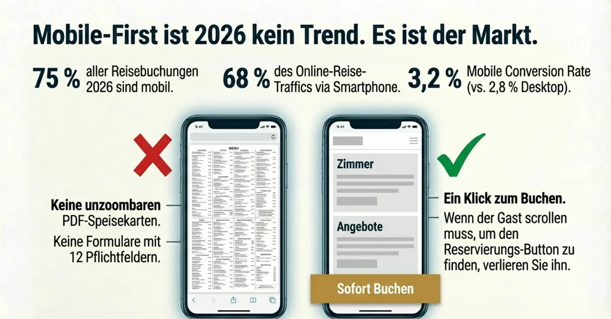 Mobile-First 2026: 75 Prozent aller Reisebuchungen mobil – Vergleich zwischen schlechtem und gutem mobilem Buchungserlebnis für Restaurants und Hotels
