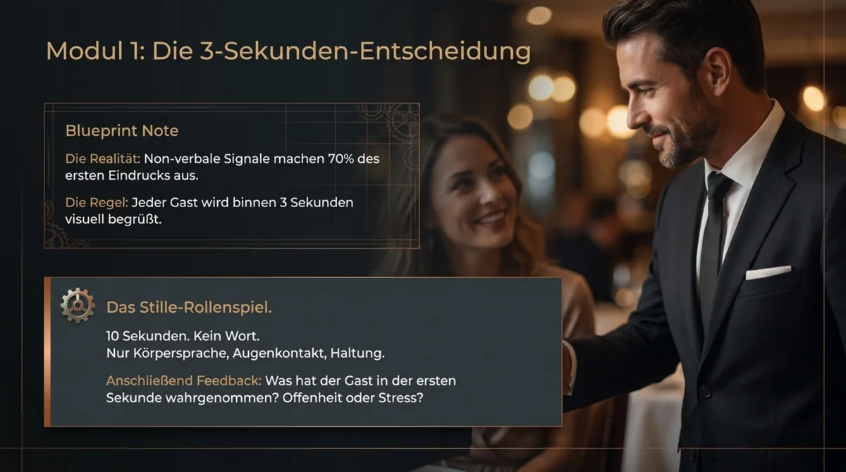 Servicetraining Modul 1: 3-Sekunden-Regel für den ersten Eindruck im Restaurant