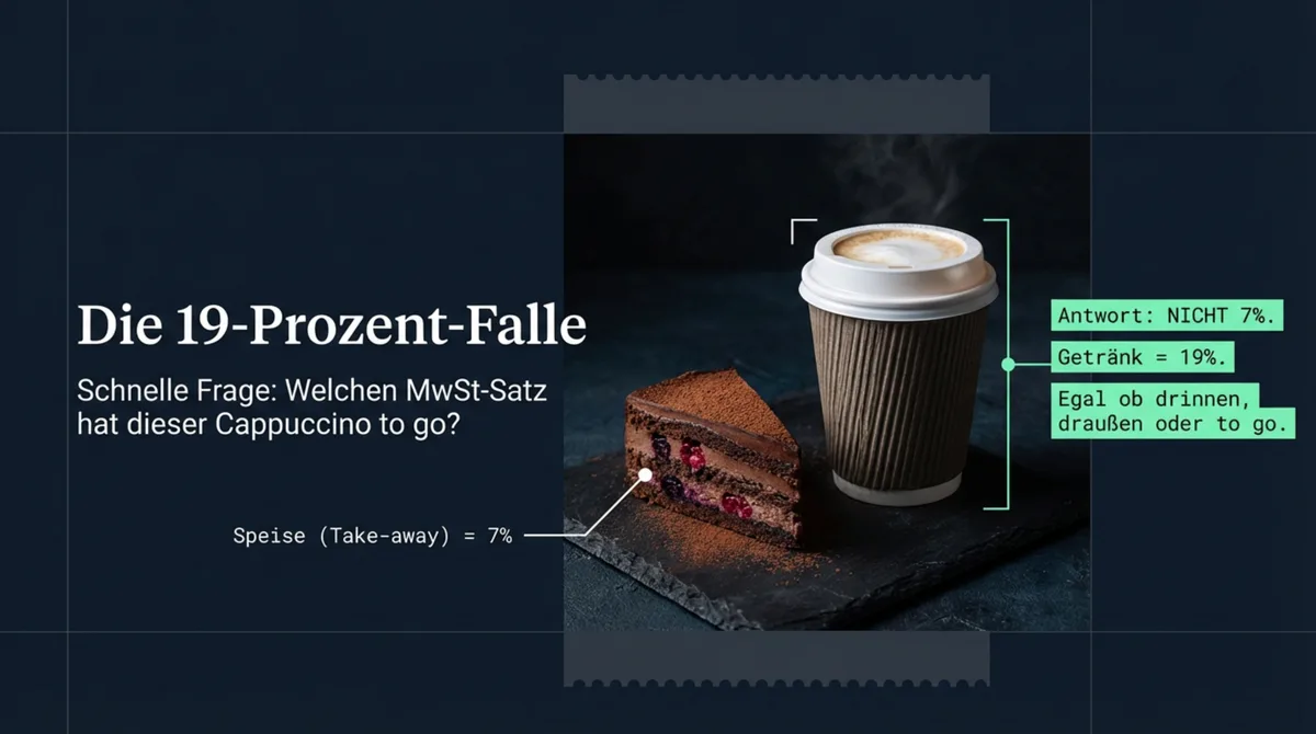 MwSt Gastronomie: Die 19-Prozent-Falle – Cappuccino to go ist ein Getränk und bleibt bei 19% MwSt, egal, ob drinnen, draußen oder to go