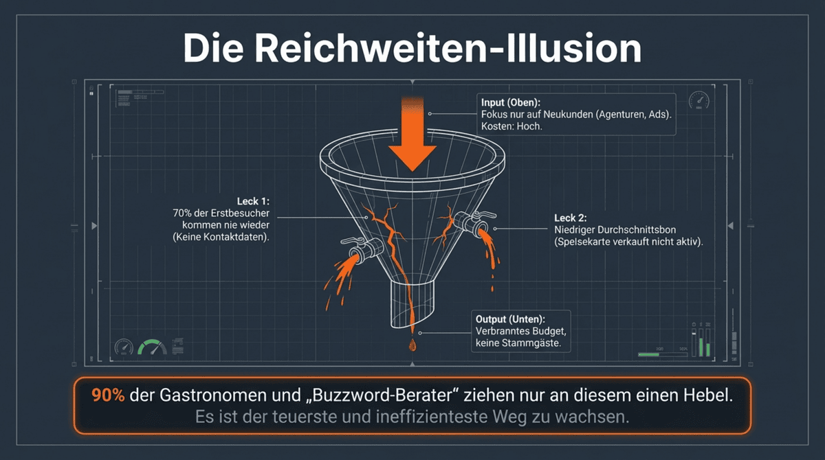 Der kritische Fehler in der Gastronomie - Fokus auf Neukundengewinnung statt Stammgastbindung Funnel-Grafik