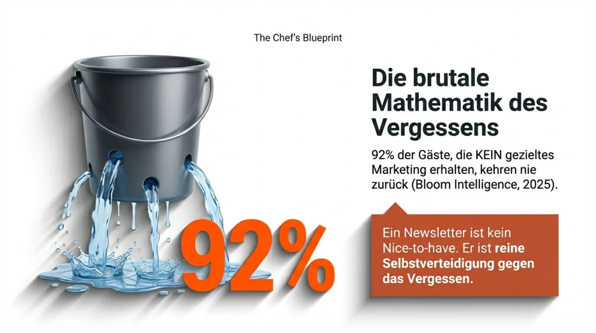 Die brutale Mathematik des Vergessens: 92 Prozent der Gäste ohne gezieltes Marketing kehren nie zurück — ein Newsletter ist Selbstverteidigung