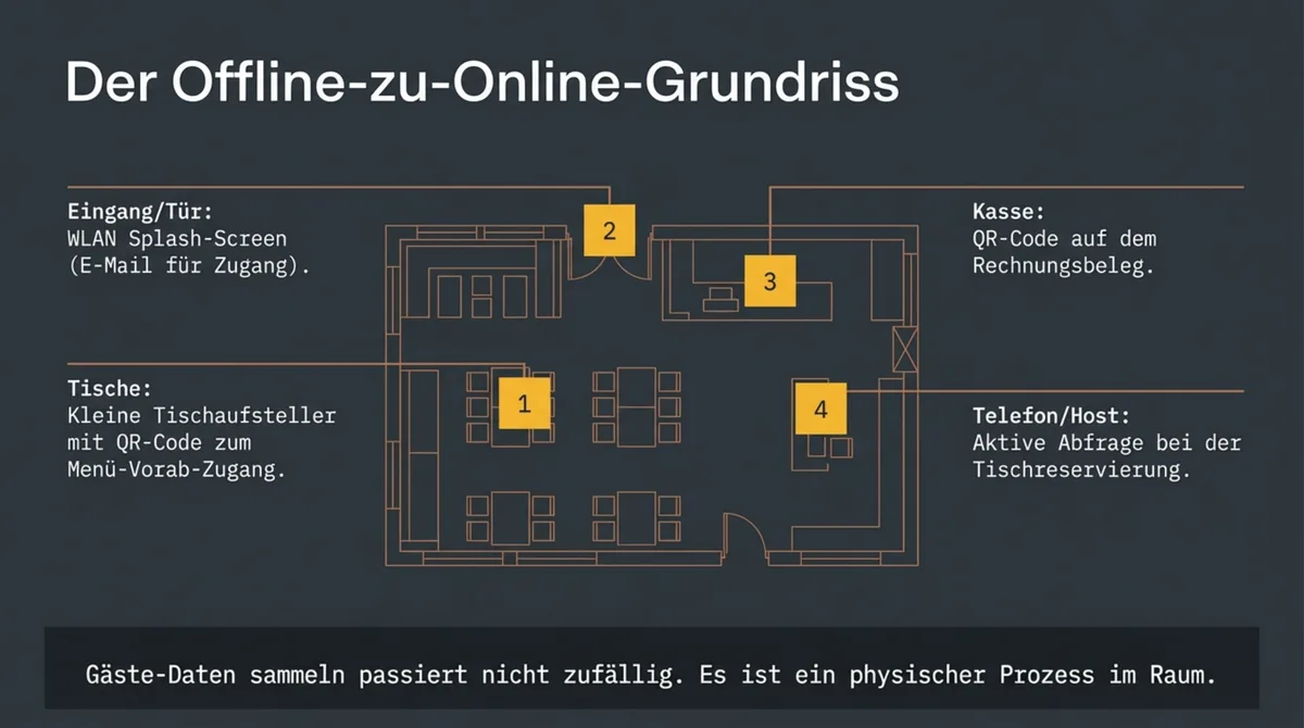 Der Offline-zu-Online-Grundriss: 4 Touchpoints im Restaurant zum Sammeln von Newsletter-Abonnenten – Tische, WLAN, Kasse, Telefon
