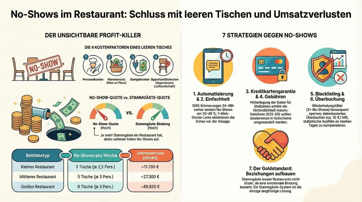 No-Shows im Restaurant reduzieren – Kosten, Strategien und Überblick