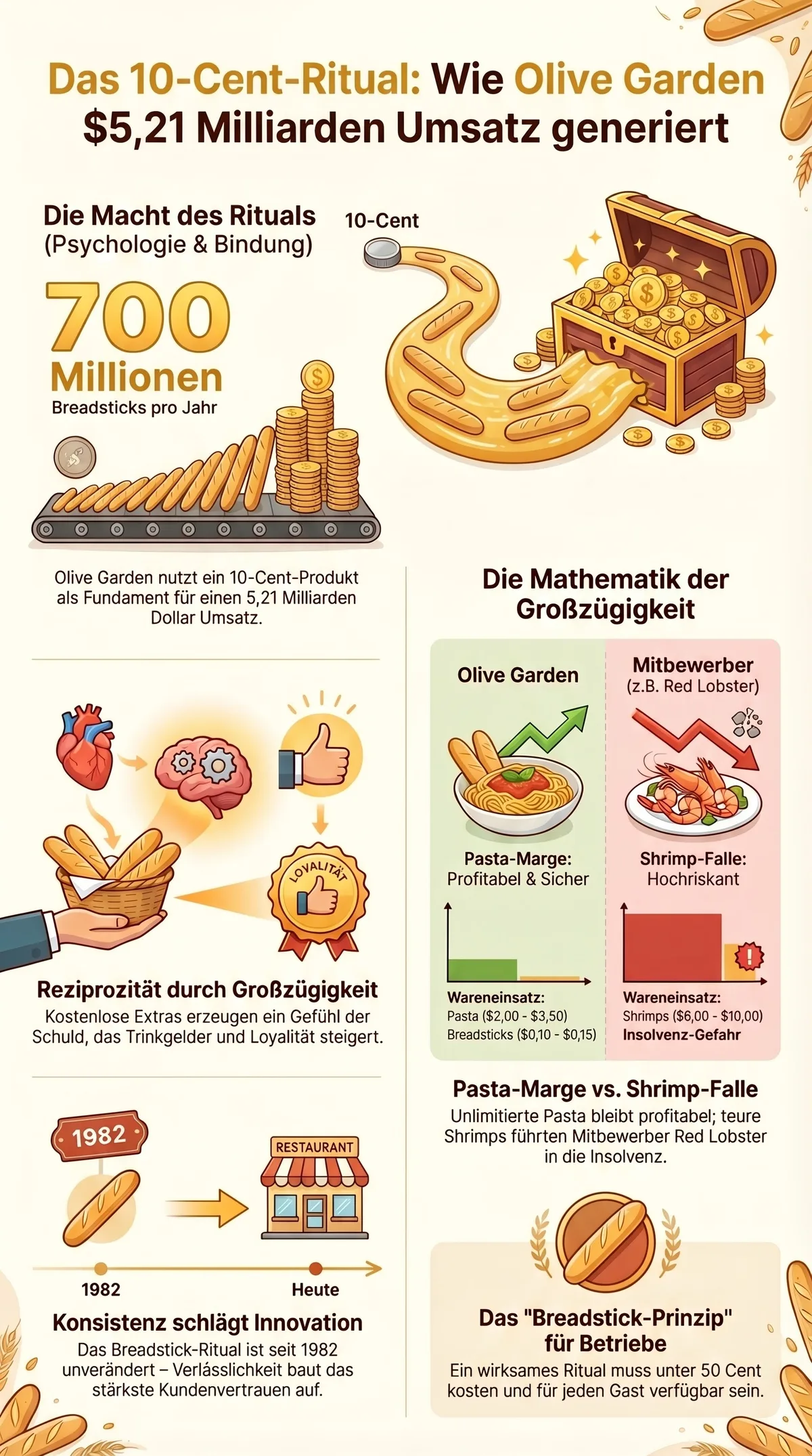 Infografik Das 10-Cent-Ritual: Wie Olive Garden mit Gratis-Breadsticks 5,21 Milliarden Dollar Umsatz generiert – Mechanismus, Reziprozität und das Breadstick-Prinzip