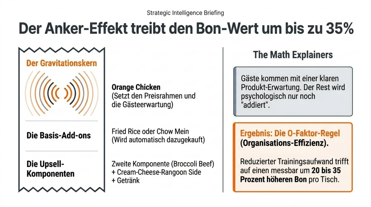 Der Anker-Effekt treibt den Bon-Wert um bis zu 35 Prozent: Orange Chicken als Gravitationskern mit Basis-Adds und Upsell-Komponenten