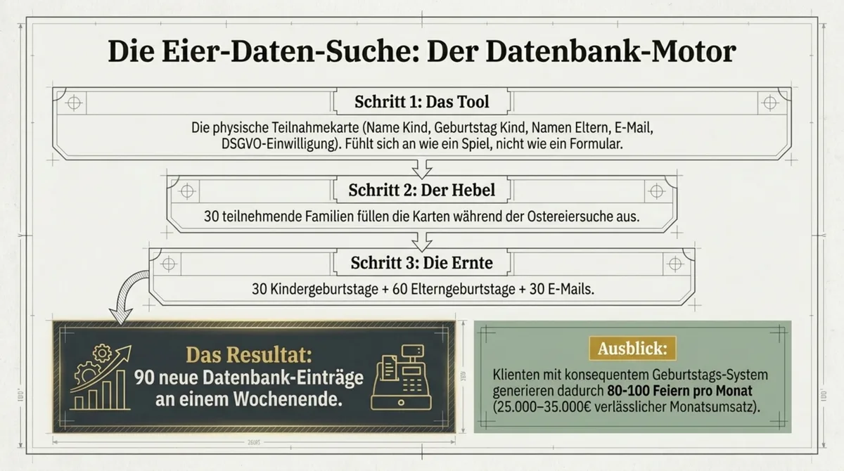 Ostereiersuche Restaurant: Geburtstag-Datenbank mit Teilnahmekarten aufbauen