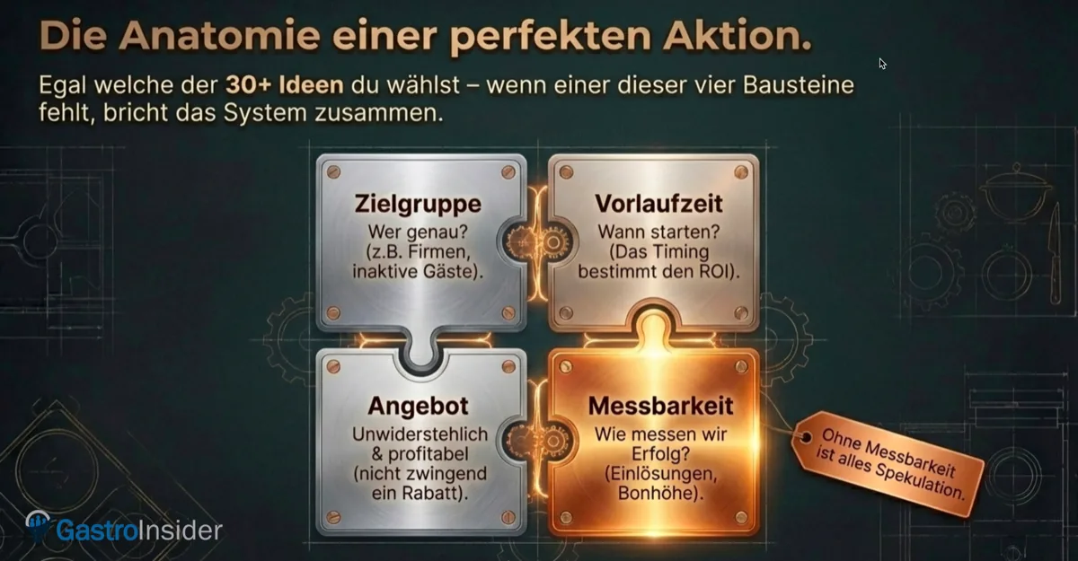 Die 4 Bausteine einer perfekten Gastronomie-Aktion: Zielgruppe, Vorlaufzeit, Angebot, Messbarkeit