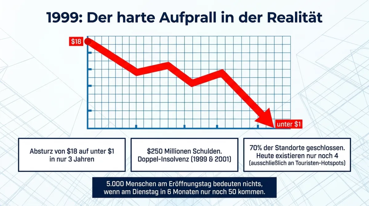 Planet Hollywood Aktie: Absturz von 18 Dollar auf unter 1 Dollar in drei Jahren, Insolvenz 1999 und 2001