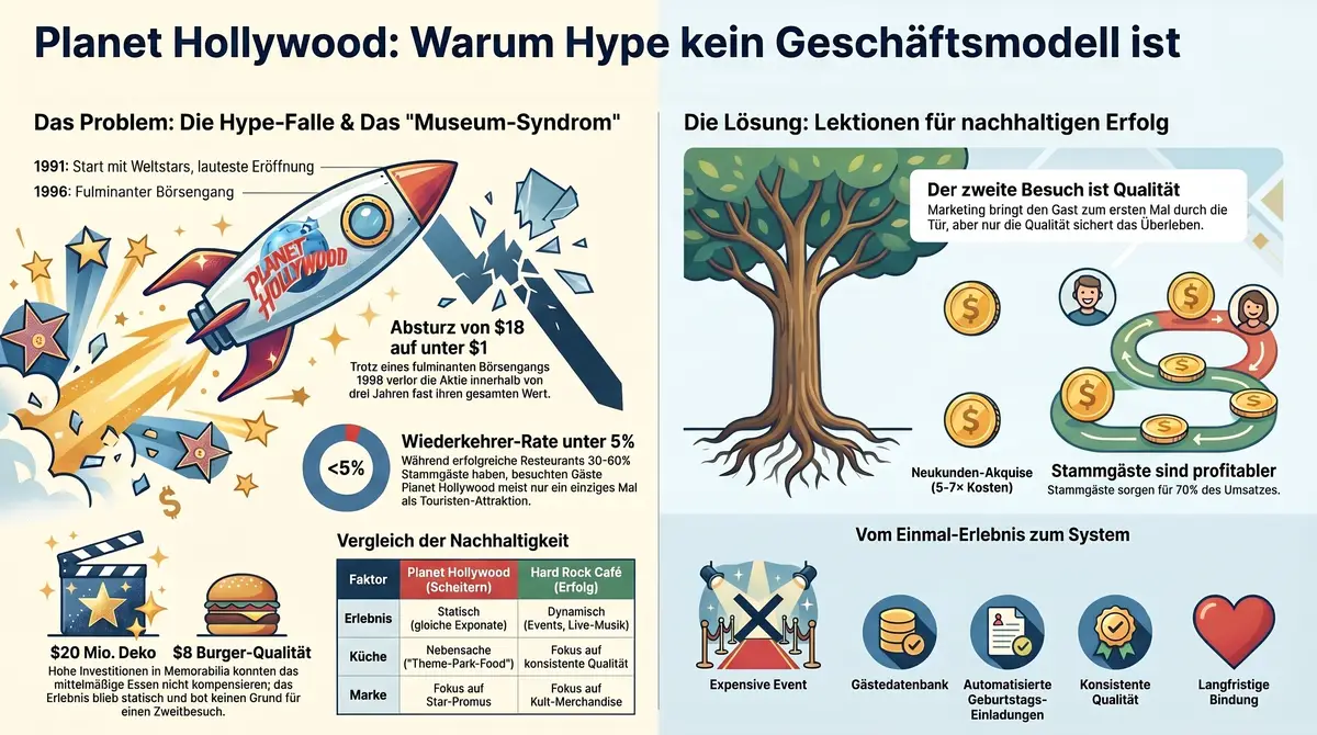 Planet Hollywood Infografik: Hype versus Substanz, die wichtigste Lektion der Gastro-Geschichte im Überblick