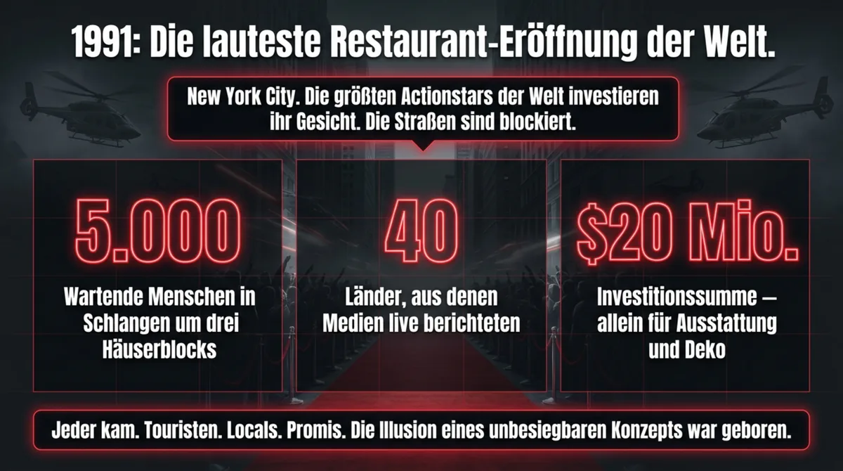 Planet Hollywood Eröffnung 1991: 5.000 Gäste, 40 Länder, 20 Millionen Dollar Investition