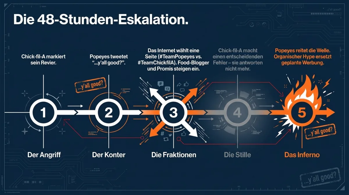 Popeyes Viral-Eskalation in 5 Phasen: Angriff, Konter, Fraktionen, Stille, Inferno