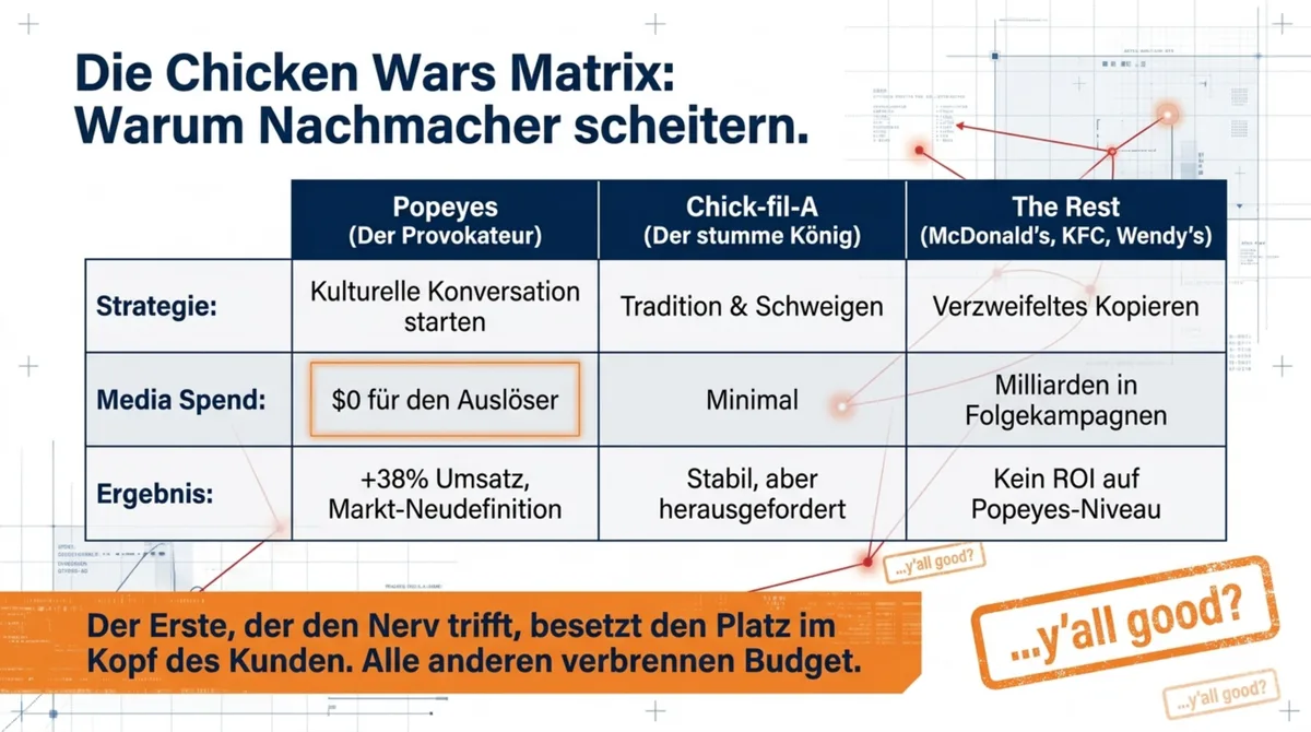 Chicken Wars Matrix: Popeyes vs. Chick-fil-A vs. McDonald's - Strategie, Media Spend und Ergebnis im Vergleich