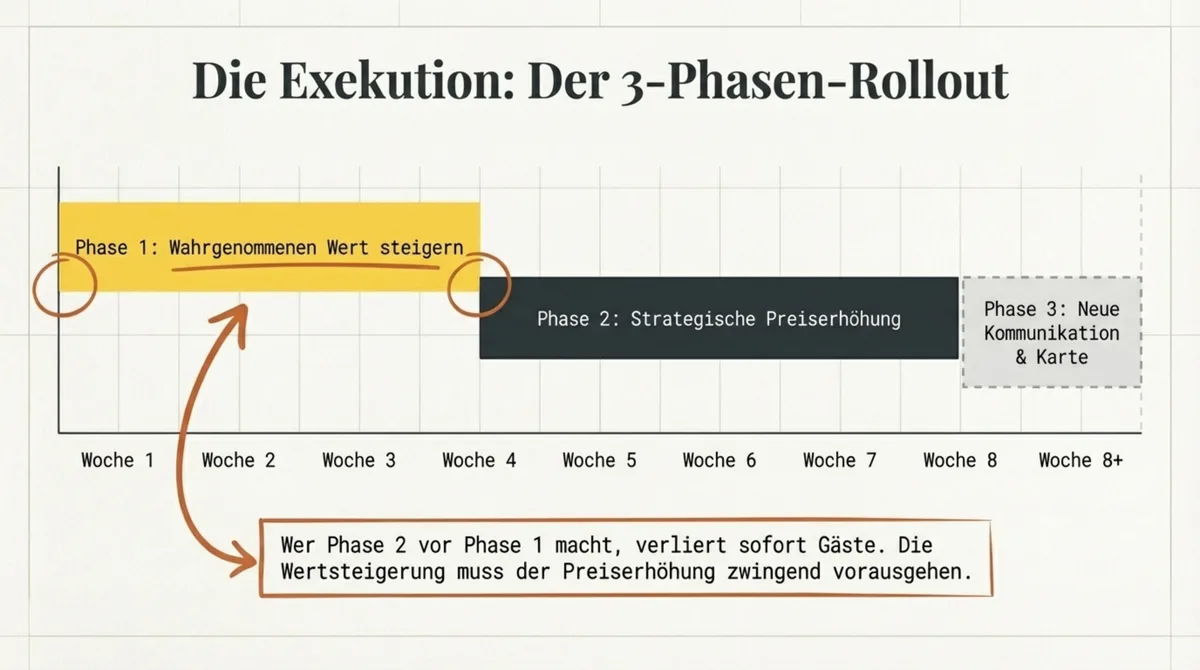 Preiserhöhung Restaurant 3-Phasen-Rollout: Wert steigern, strategisch erhöhen, kommunizieren