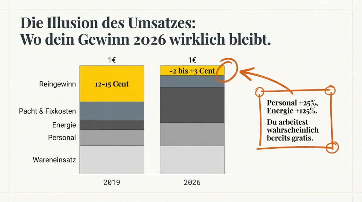 Reingewinn Restaurant 2019 vs. 2026: Von 12-15 Cent auf minus 2 bis plus 3 Cent pro Euro Umsatz