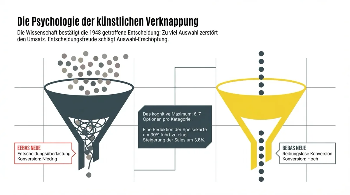 Die Psychologie der künstlichen Verknappung: Zu viel Auswahl zerstört den Umsatz — 30 Prozent weniger Karte steigert Sales um 3,8 Prozent