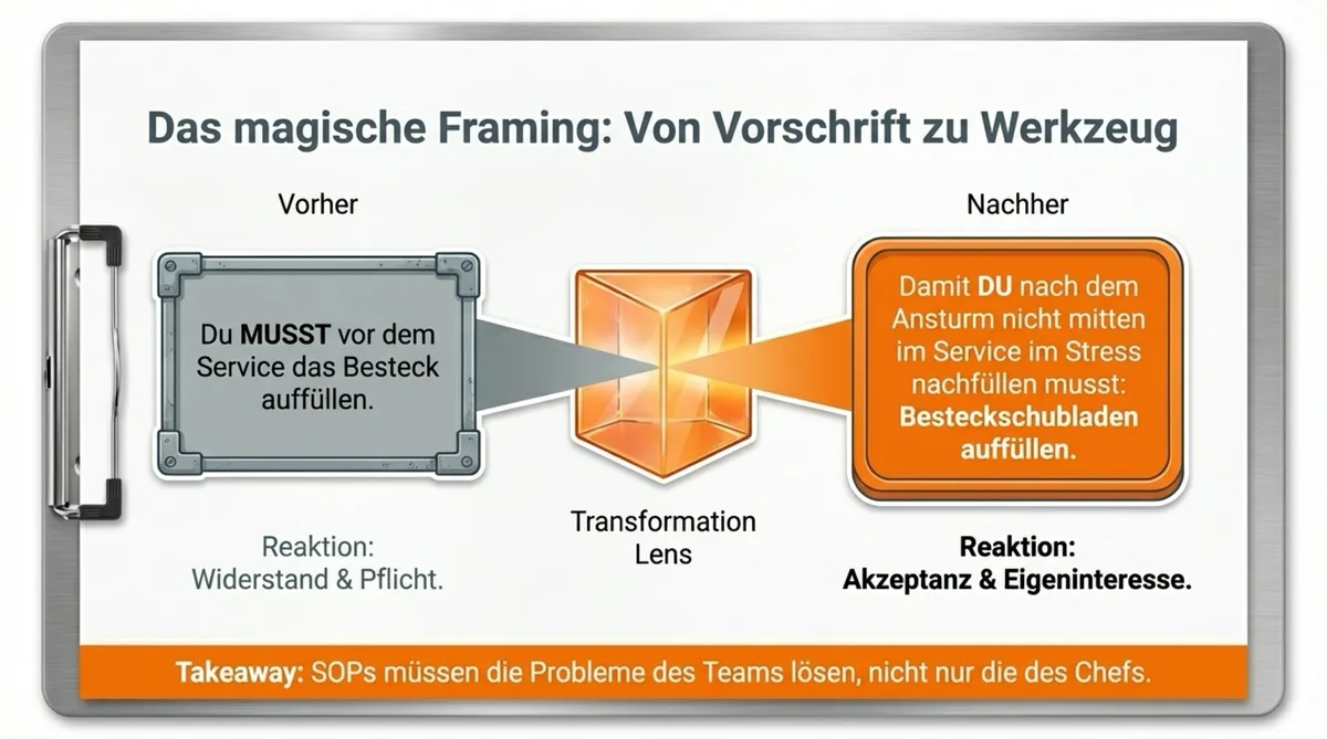Psychologisches Framing: Von Vorschrift zu Werkzeug — SOPs die Mitarbeiter akzeptieren