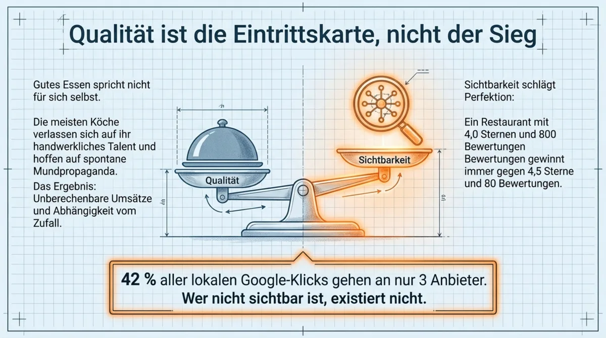 Qualität ist die Eintrittskarte, nicht der Sieg: 42 Prozent aller lokalen Google-Klicks gehen an nur 3 Anbieter — Sichtbarkeit schlägt Perfektion