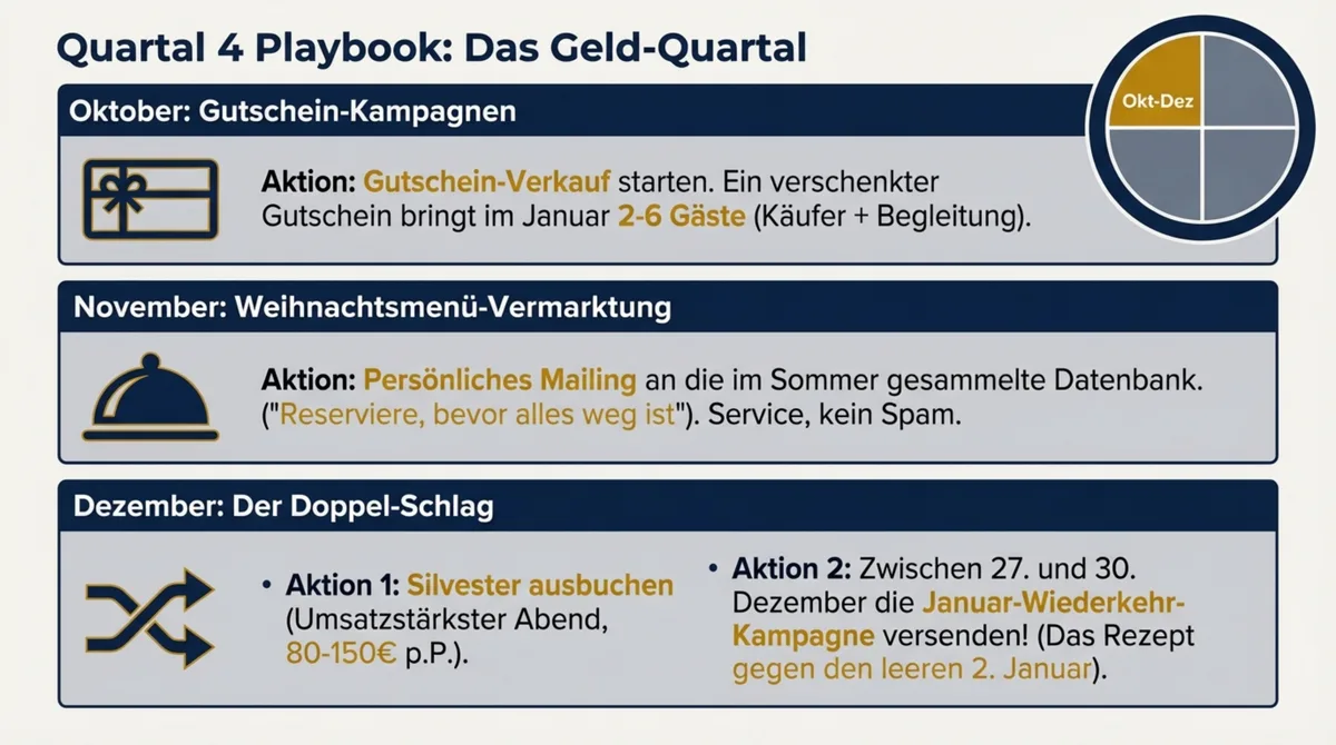 Quartal 4 Playbook: Das Geld-Quartal mit Gutscheinen, Weihnachtsmenü und Silvester
