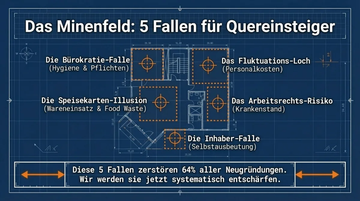 Das Minenfeld: 5 Fallen für Quereinsteiger in der Gastronomie die systematisch unterschätzt werden